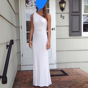 Cache white sequin gown or prom dress